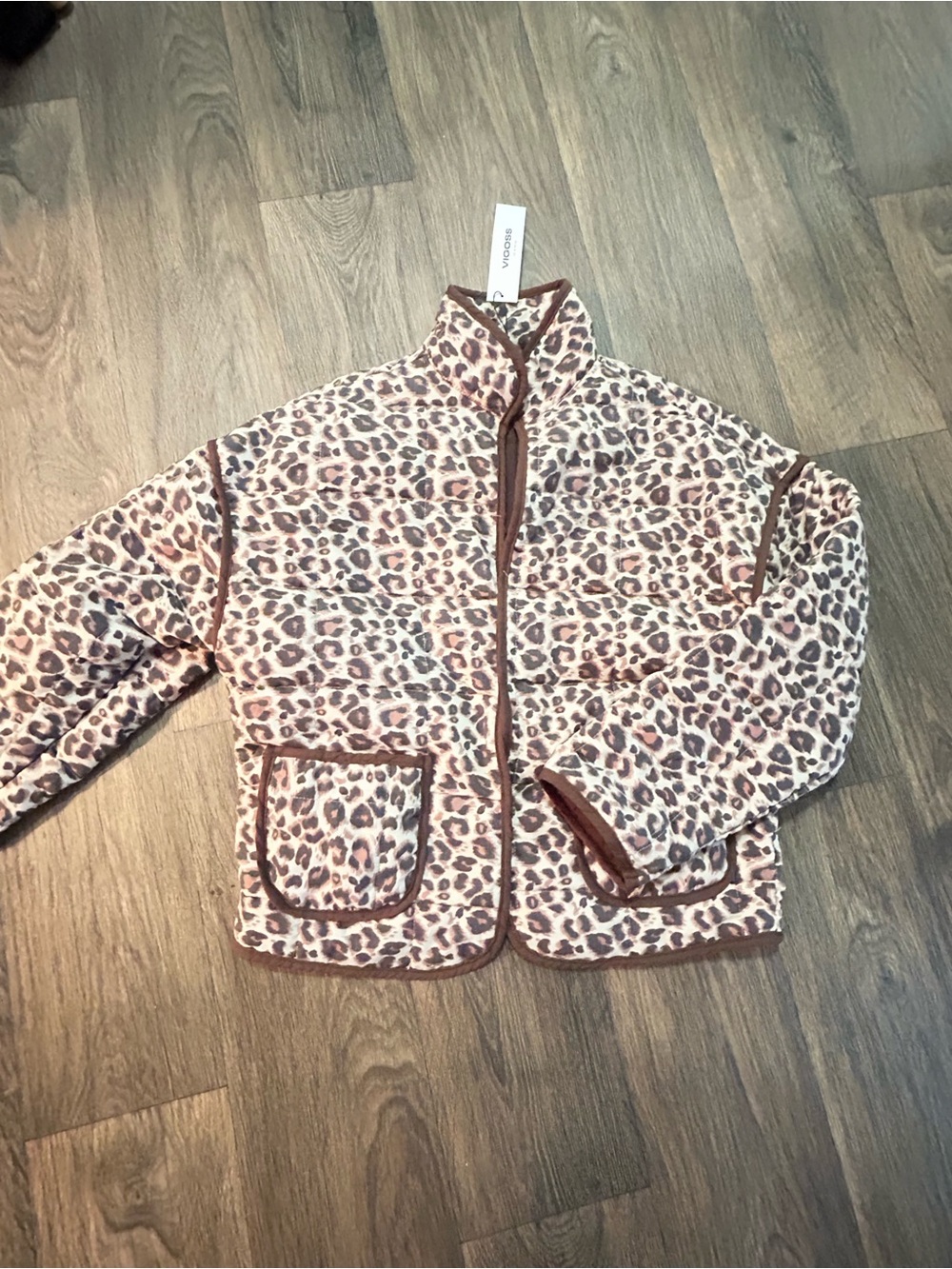 Vigoss Leopard Print Quilted Jacket in Brown and Cream